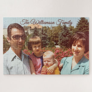 Personalisiertes Familienfoto-Retroschrift-Name