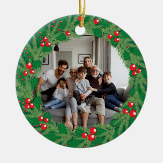 Personalisiertes Familienfoto-Weihnachts-Stechpalm Keramik Ornament