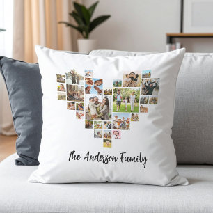 Personalisiertes Familienherz in Form von Fotocoll Kissen