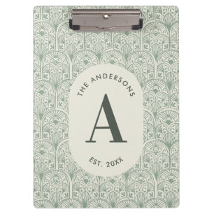 Personalisiertes Familienname-Monogramm Sagegrün D Klemmbrett