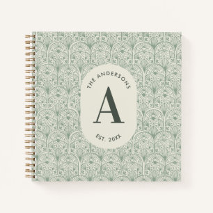 Personalisiertes Familienname-Monogramm Sagegrün D Notizbuch