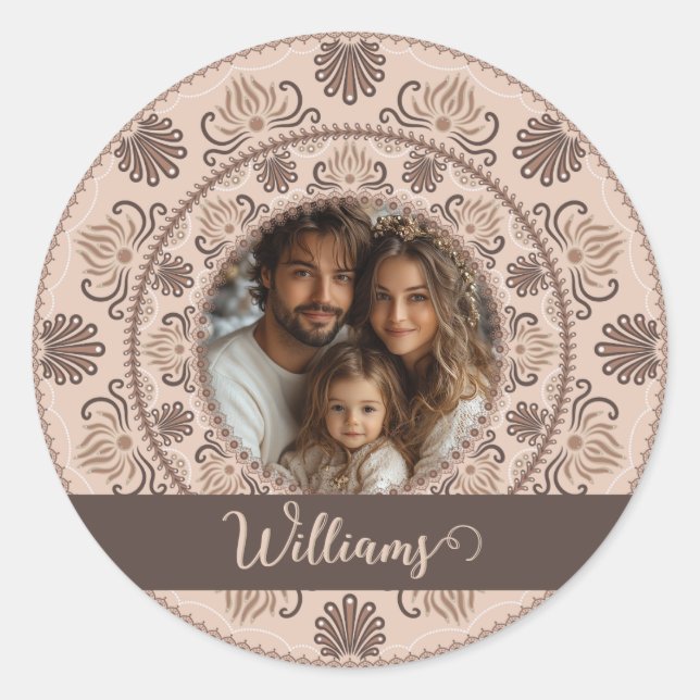 Personalisiertes Familienportrait Warme Neutrals M Runder Aufkleber (Vorderseite)