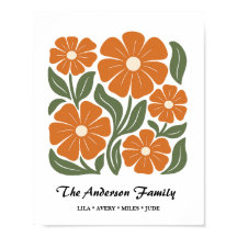 Personalisiertes Familienposter - Retro-Blumendruc