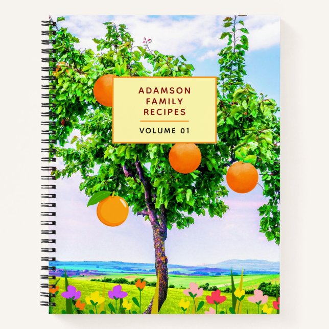 Personalisiertes Familienrezeptbuch. | Orange Tree Notizbuch (Vorderseite)