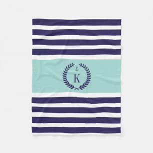 Personalisiertes Familienwappen Stripmuster Navy M Fleecedecke