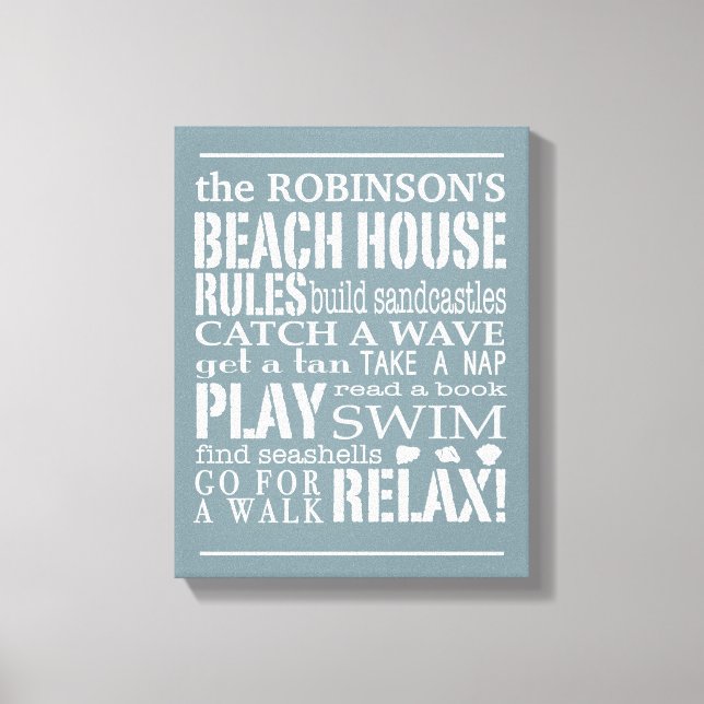 Personalisiertes Family Beach House - Blue | weiß Leinwanddruck (Vorderseite)