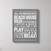 Personalisiertes Family Beach House Regeln grau |
