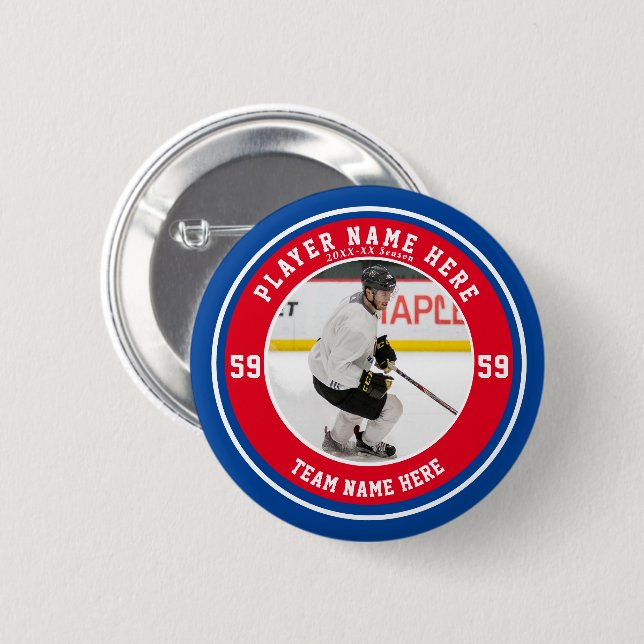 Personalisiertes Family Blue Red Team Eishockey Button (Vorne & Hinten)