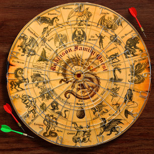 Personalisiertes Fantasy-Vintage-Familienwappen-Ge Dartscheibe