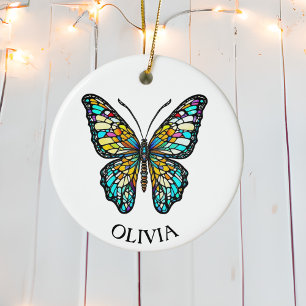 Personalisiertes farbenfrohes Buntglas-Schmetterli Keramik Ornament