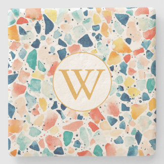Personalisiertes farbenfrohes Terrazzo-Monogramm Steinuntersetzer