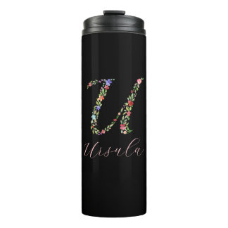 Personalisiertes Farbflorenmonogramm Buchstabe U Thermosbecher