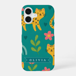 Personalisiertes Farbige Spaß Leopard Dschungel Na iPhone 16 Hülle