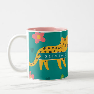 Personalisiertes Farbige Spaß Leopard Dschungel Na Zweifarbige Tasse