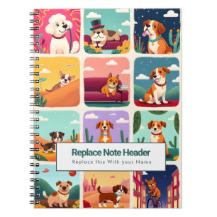 Personalisiertes Farbige Süße Hunde Notizbuch Notizblock