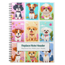 Personalisiertes Farbige Süße Hunde Notizbuch