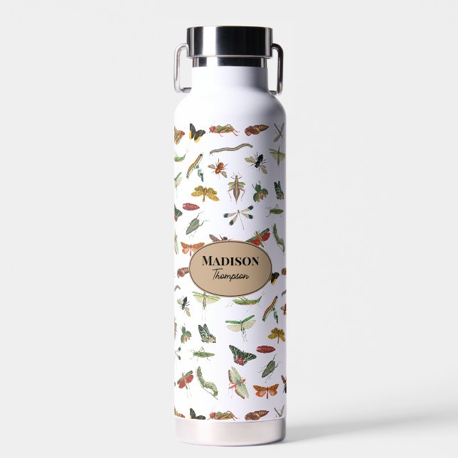Personalisiertes, farbiges Vintages Insektenmuster Trinkflasche (Vorne)