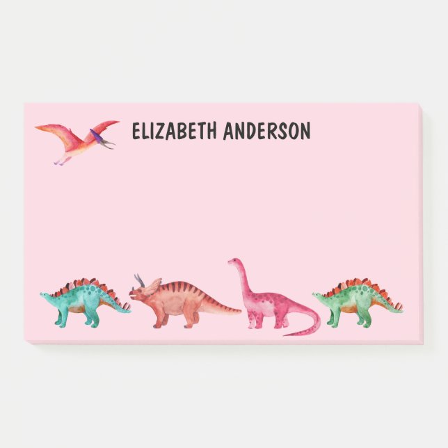 Personalisiertes farbiges Wasserfarben-Dinosaurier Post-it Klebezettel (Vorderseite)