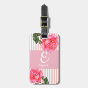 Personalisiertes Farbrosa Rosen Floral Monogramm Gepäckanhänger