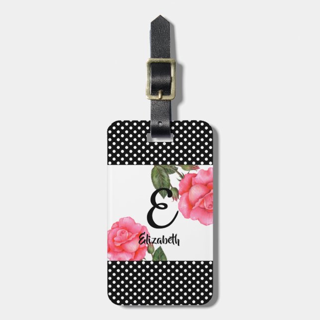 Personalisiertes Farbrosa Rosen Floral Monogramm Gepäckanhänger (Vorderseite vertikal)