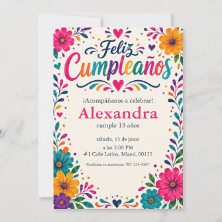 Personalisiertes Feliz Cumpleaños Spanisch Floral  Einladung