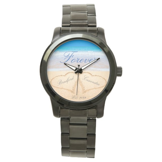 Personalisiertes Fest bei einer Hochzeit am Sandst Armbanduhr (Vorderseite)