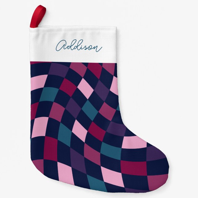 Personalisiertes, fett kariertes Muster Kleiner Weihnachtsstrumpf (Vorderseite)