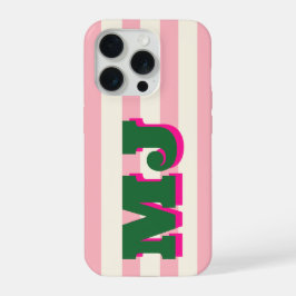 Personalisiertes fettes Monogramm, rosa Streifen iPhone 15 Pro Hülle