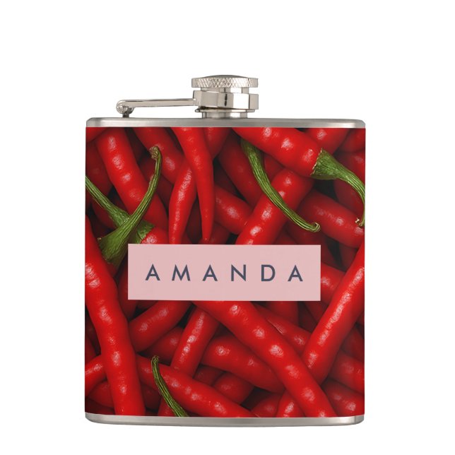 Personalisiertes fettes rotes Chili-Pfeffer-Muster Flachmann (Vorderseite)