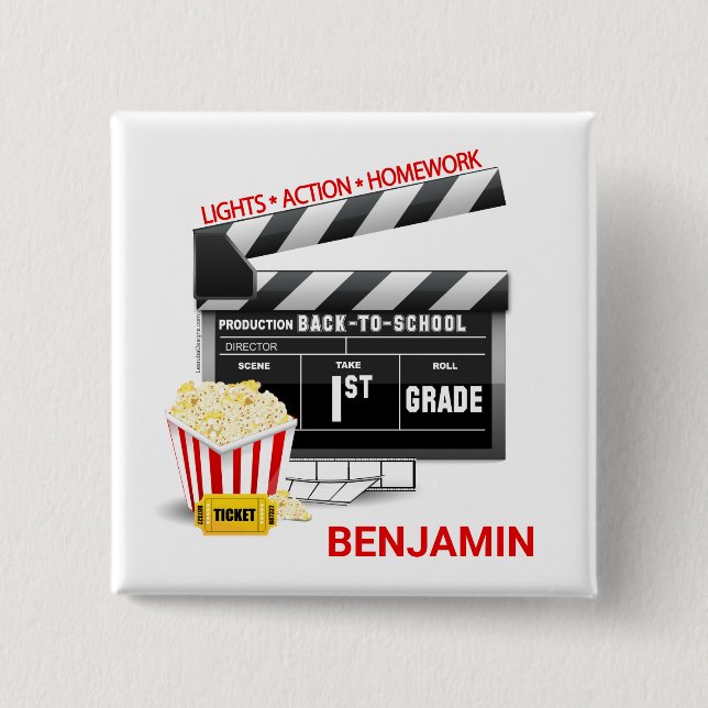 Personalisiertes Filmthema erster Klasse Button (Vorderseite)