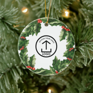 Personalisiertes Firmenlogo Holly Cherry Geschäftl Keramik Ornament