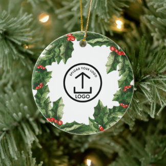 Personalisiertes Firmenlogo Holly Cherry Geschäftl Keramik Ornament