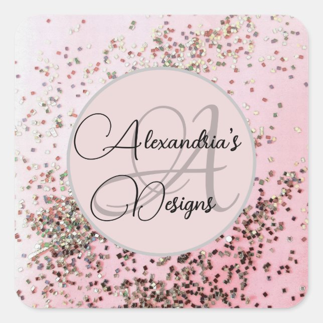 Personalisiertes Firmenlogo Rosa Confetti Quadratischer Aufkleber (Vorderseite)