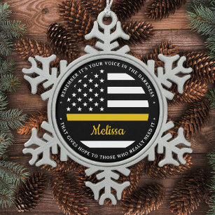 Personalisiertes Flag 911 der dünnen Goldlinie Schneeflocken Zinn-Ornament