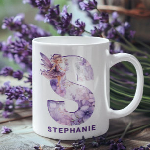 Personalisiertes Flieder-Fee-Monogramm S Kaffeetasse