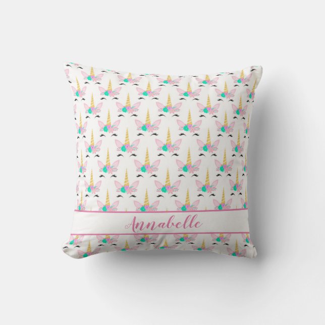 Personalisiertes Floral Lächeln Einhorn Kissen (Vorderseite)