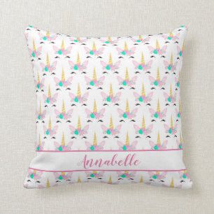 Personalisiertes Floral Lächeln Einhorn Kissen