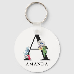 Personalisiertes florales Alphabet A-Monogramm Schlüsselanhänger