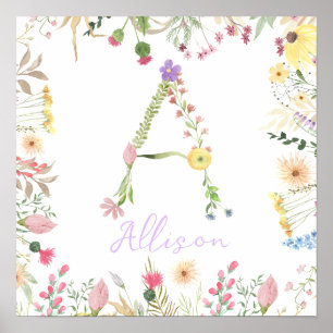 Personalisiertes florales Alphabet Initial Kinderz Poster