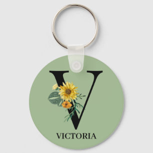 Personalisiertes florales Alphabet V Monogramm Schlüsselanhänger