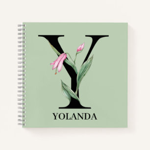 Personalisiertes florales Alphabet Y-Monogramm Notizbuch