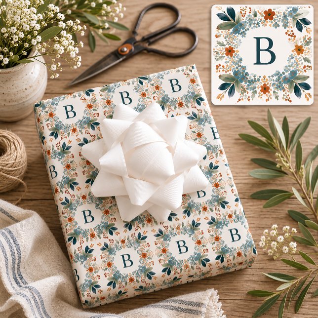 Personalisiertes florales Anfangsmonogramm Geschenkpapier Set (Floral Watercolor Monogram Wrapping Paper)