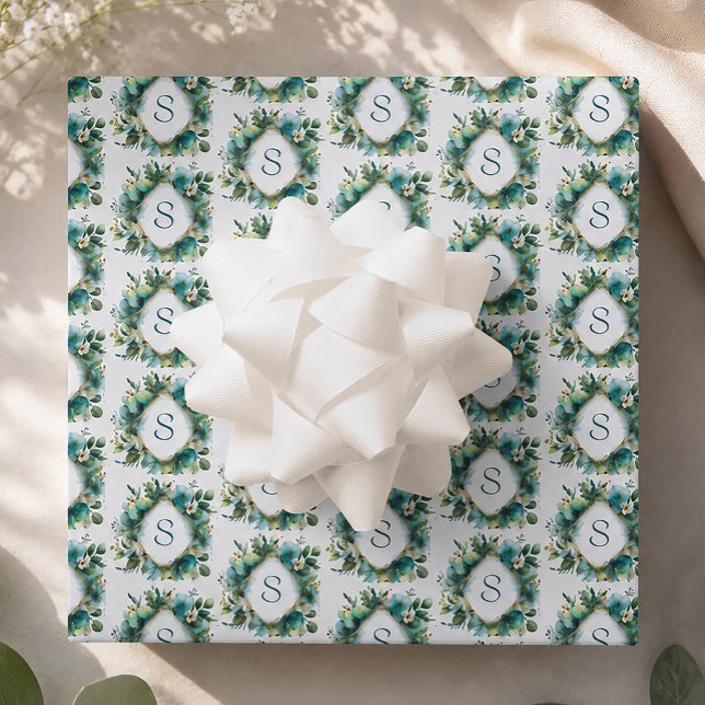 Personalisiertes florales Anfangsmonogramm Geschenkpapier Set (Botanical Frame Monogram Wrapping Paper)
