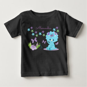 Personalisiertes Florales Blaues Baby-Dinosaurier Baby T-shirt