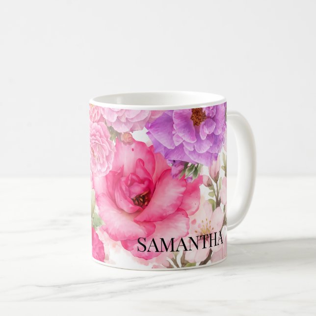 Personalisiertes florales Design Kaffeetasse (VorderseiteRechts)