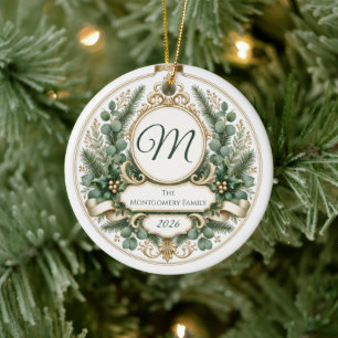 Personalisiertes Florales Grünzeug-Foto Keramik Ornament