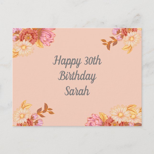 Personalisiertes florales Happy Birthday Postkarte (Vorderseite)