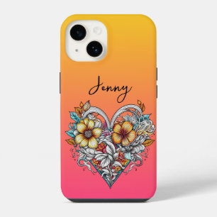Personalisiertes florales Herz Romantisch iPhone 14 Hülle