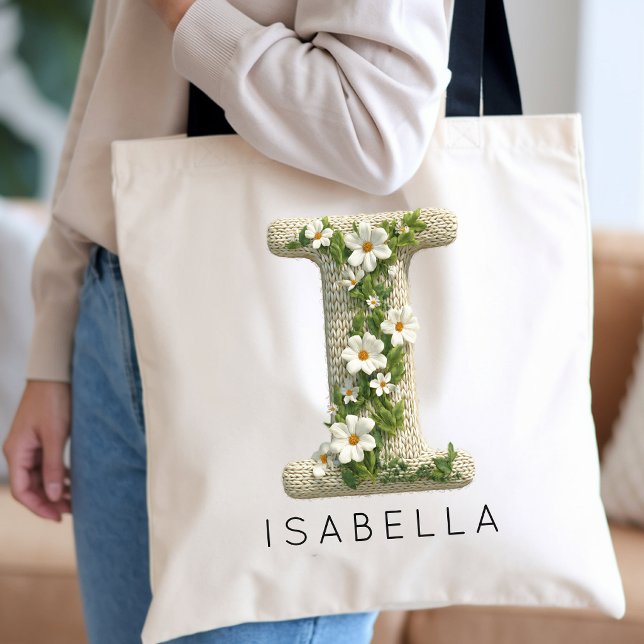 Personalisiertes florales Initial-Monogramm Mutter Tragetasche (Vintage Style Botanical Letter Tote Bag | Customizable Floral Alphabet Gift for Teen Girls)