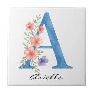 Personalisiertes florales Monogramm A Fliese